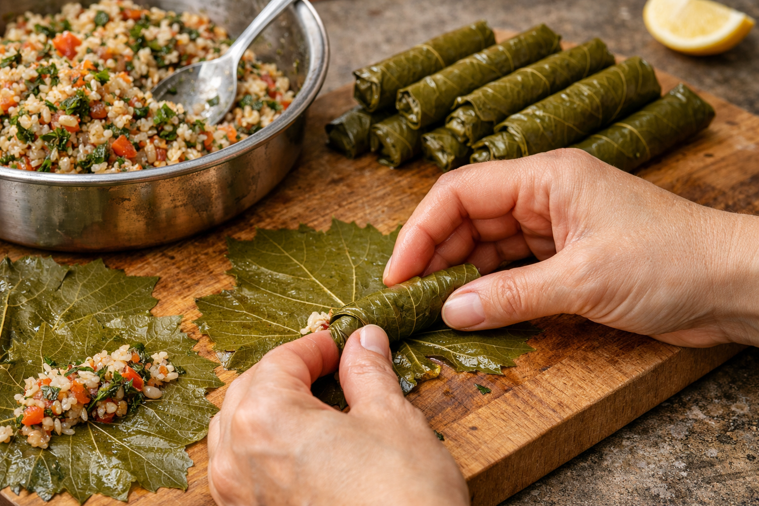 Yaprak sarma hazırlığı